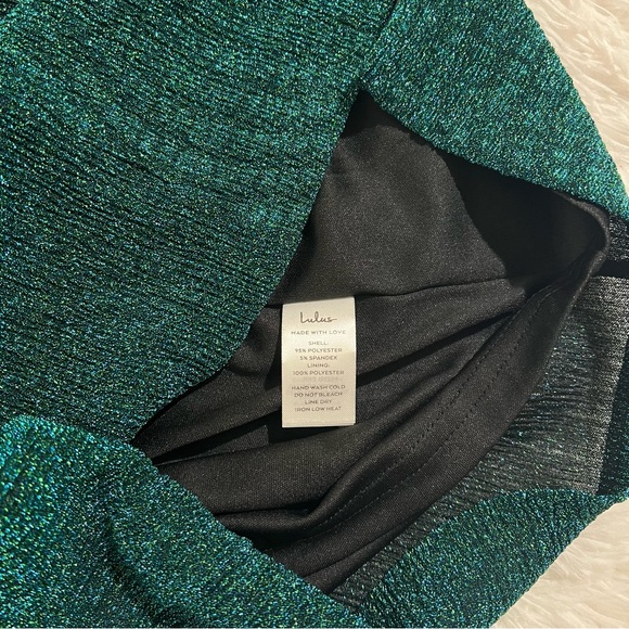 NWT LULUS Rise and Shine Teal Metallic One-Shoulder Twist-Front Mini Dress - Picture 5 of 9